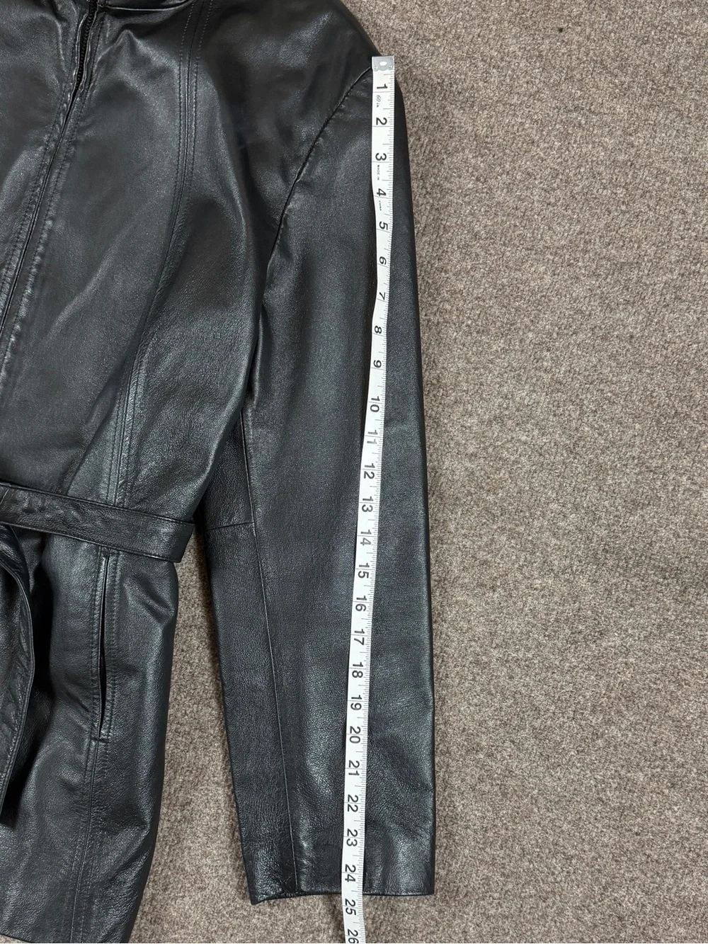 Vintage Black Genuine Leather Full Zip Belted Funnel Neck Jacket Women’s‎ Large